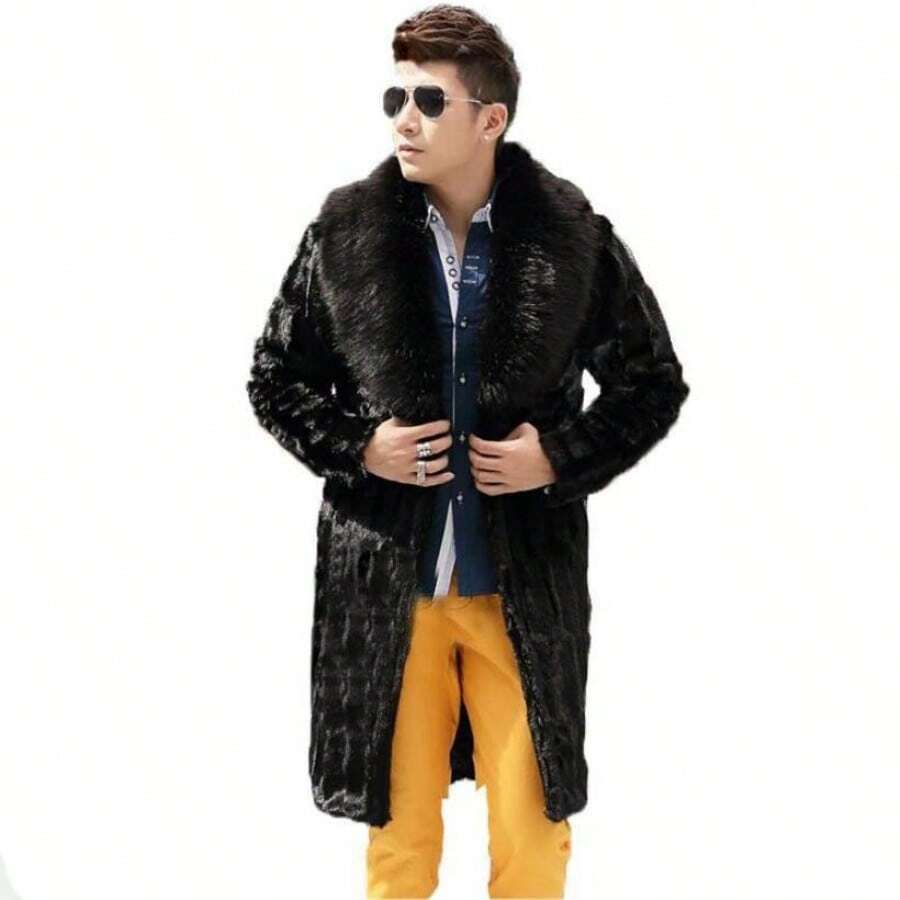 Męska czarna puszysta krótka kurtka ciepła jesień zima futrzany kołnierz płaszcz