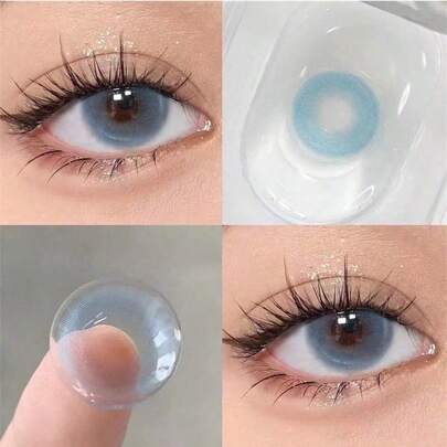 2 片淡蓝色隐形眼镜，直径 14.5 毫米，化妆美容彩色隐形眼镜，可全年佩戴万圣节服装角色扮演