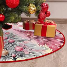 1 pièce Jupe pour sapin de Noël avec impression du Père Noël rose, bonhomme de neige et arbre de Noël. Décoration pour fête de Noël. Tapis de jupe de sapin de Noël, meilleur cadeau