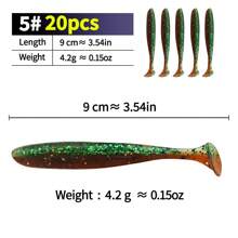 10pcs/20pcs Bicolor T-Shaped Soft Fishing Lures, Smooth Bent-Mouthed Chub Baits, Suitable For Fresh Water And Saltwater Realistic Soft Baits, Fishing Gear, Fishing Accessories