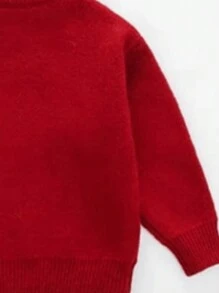 Young Girl 2024 Strawberry Knit Sweater, Lace Trim Thicker Spring Autumn Winter Stylish Base Layer Top - Red - View 5
