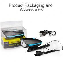 带喇叭组的自行车灯、带铃铛的可充电自行车灯、电动滑板车的自行车前灯、3 种照明模式 - 彩色 - 查看 10