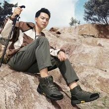 男士高帮系带黑色靴子，耐穿舒适，适合户外徒步、狩猎、散步，耐磨，也适合日常工作和休闲活动。 - 綠色 - 查看 5