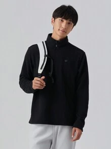 TECTOP Men's Fleece Zipper Sweatshirt, Lightweight Long Sleeve Top, Random Logo Shipped - Black - View 8