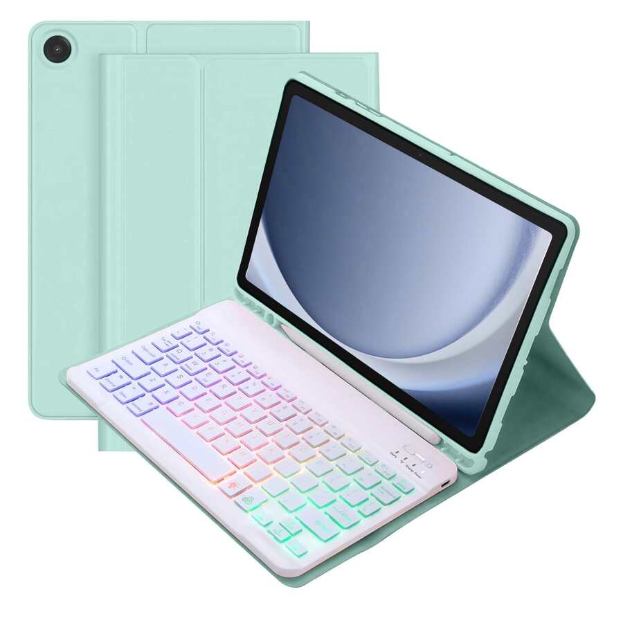 Casing Keyboard Bluetooth dengan Lampu Latar Warna-warni yang Dapat Dilepas, Kompatibel dengan Galaxy Tab/Pad SE, Pelindung Stand Ultra Tipis dan Ringan dengan Tempat Pensil, Casing Warna Hijau Mint - hijau mint - View 1