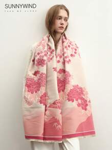 1 件优质花卉保暖围巾披肩，适合秋冬季 - 粉色 - 查看 2