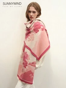 1 件优质花卉保暖围巾披肩，适合秋冬季 - 粉色 - 查看 6