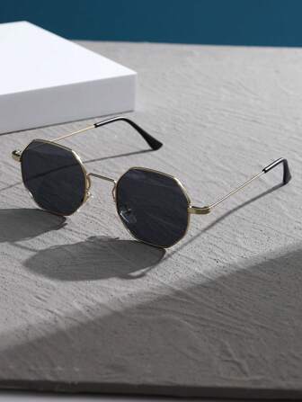 1 件经典铜色几何框架黑色时尚眼镜，适合男士钓鱼露营日常配饰万圣节街头风格，适合毛衣夹克运动衫连帽衫皮裤和工装裤，适合夏季海滩度假、户外、旅行