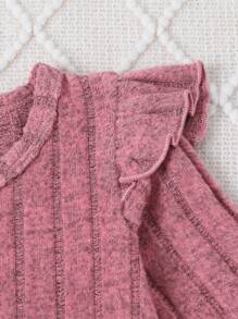 2件套 女童圆领荷叶袖罗纹可爱蝴蝶结连衣裙 + 碎花连衣裙