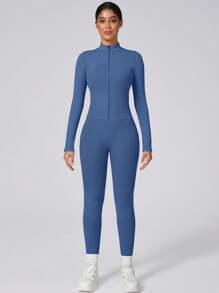 1 Set Women Matte Long Sports Suit, Outdoor Base Layer Zip Jacket, Elastic Butt-Lifting Sports Pants