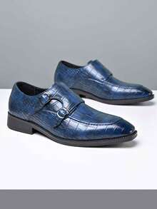 1880 加大码男士商务休闲正装鞋中年鳄鱼纹软底软面防滑耐磨一脚蹬休闲鞋 - 藍色 - 查看 2
