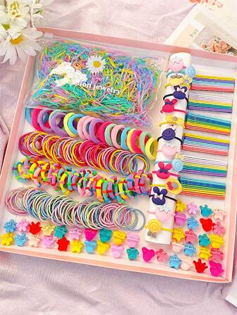 Set de 1195 piezas de accesorios para el cabello para niñas: gomas para el cabello, pasadores, diademas, horquillas en colores variados