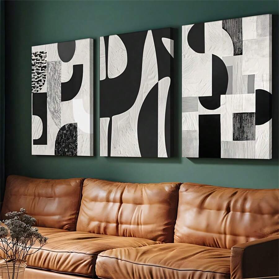 3 件/套带框黑白抽象帆布墙艺术，帆布海报印刷墙艺术适用于卧室、客厅和走廊，是家居装饰和房间装饰的理想礼物 - 海报、墙艺术、房间装饰用品