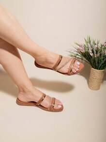 Women's Flat Sandals With Shiny Rhinestones And Shiny Rhinestones New Release - 駝色 - 查看 4