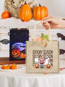 Túi vải lanh họa tiết ma quái có đèn lồng bí ngô, túi mua sắm trang trí nút có quai đôi, quà tặng Halloween, túi xách đựng kẹo vào ngày Halloween, túi đựng đồ nhẹ có thể gấp lại, túi tote dung tích lớn đơn giản, túi tote thời trang nữ dung tích lớn, quà tặng Halloween cho bạn bè và bạn gái, tuyệt vời cho sinh viên mới tốt nghiệp, thanh thiếu niên, sinh viên năm nhất, sinh viên năm hai, thanh thiếu niên, cao đẳng và trung học, ngoài trời, du lịch và trở lại trường - Màu Khaki - Xem 5