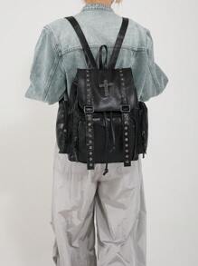 Dedoo Vintage Rivet Backpack Purse, Retro Punk Style Travel Daypack, Women's Gothic School Knapsack - 黑色 - 查看 3