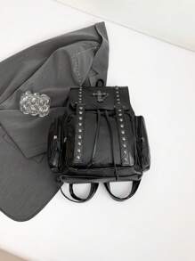 Dedoo Vintage Rivet Backpack Purse, Retro Punk Style Travel Daypack, Women's Gothic School Knapsack - 黑色 - 查看 4