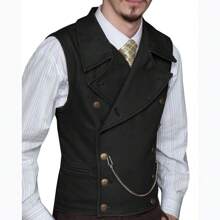 Men's Suede Vests Double Breasted Cowboy Suit Western Vest Classic Groomsmen Wedding Waistcoat For Work And Casual - 黑色 - 查看 1
