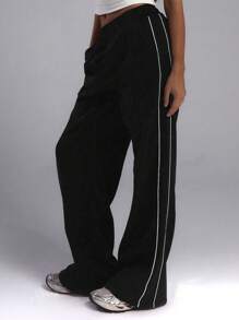 1 pieza Pantalones rectos con bolsillo, simples, casuales, versátiles y de para adolescentes, aptos para entrenamiento, exterior, primavera/verano/otoño/invierno