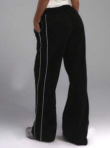 1 pieza Pantalones rectos con bolsillo, simples, casuales, versátiles y de para adolescentes, aptos para entrenamiento, exterior, primavera/verano/otoño/invierno