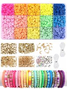 Ton Perlen Set, 28 Farben flache runde Polymer Ton Perlen für Schmuckherstellung, Ton Abstandsperlen für Armband Kette Ohrringe Selbermachen mit Buchstabenperlen für Erwachsene