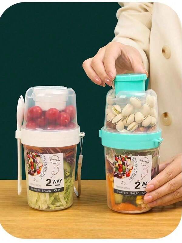 4-1 PC Kubek do sałatki z widelcem, przenośny pojemnik na żywność śniadaniową, kubek na owoce, kubek do jogurtu, kubek do diety fitness, lekki kubek podróżny na wodę, odpowiedni do domu, biura, szkoły i podróży
