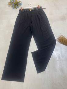 FANNY MODAS Women's High-Waisted Palazzo Pants With Belt In Marrante Fabric - 黑色 - 查看 1