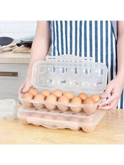 1pc Kitchen 12-Grid/18-Grid Egg Tray Refrigerator Fresh Storage Container With Lid Portable Creative Egg Organizer, For Easter Day, Egg Storage Trays