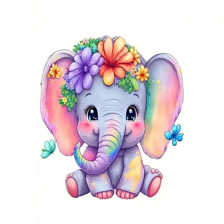 5D DIY 钻石画套装（成人） - 全圆钻石艺术家居墙面装饰 - 亚克力 (PMMA) 初学者友好型大象配花冠设计 - 彩色 - 查看 1