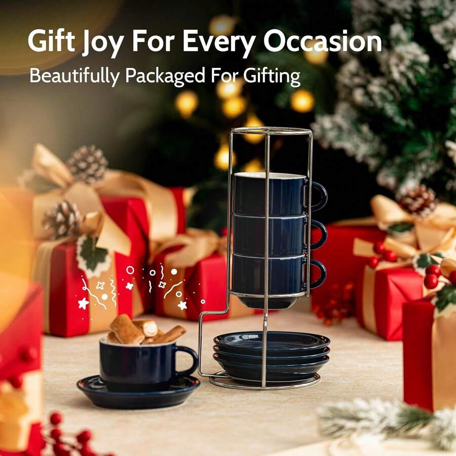 Sweese 406.103 Porcelain Stackable Cappuccino Cups With Saucers And