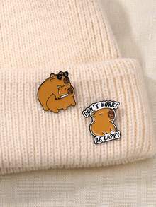 4 件/套可爱卡通动物金属徽章胸针装饰，可爱动漫风格水豚胸针，图案多样，适合各种场景，四季皆宜，是送给家人和朋友的好选择 - 彩色 - 查看 8