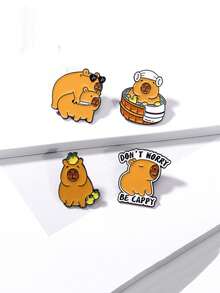 4 件/套可爱卡通动物金属徽章胸针装饰，可爱动漫风格水豚胸针，图案多样，适合各种场景，四季皆宜，是送给家人和朋友的好选择 - 彩色 - 查看 6