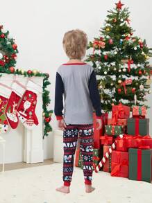 2pcs/Set Tween Boy Christmas Matching Family Snug Fit Pajamas, Cute Bear Print Long Sleeve Top And Pants, Comfortable Holiday Sleepwear Set - Grey - View 3