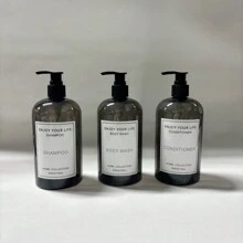 3 Packungen 500ml/16oz transparente schwarze runde Schulter Boston Presse-Typ Haarpflegeflasche, nachfüllbare Shampoo-, Duschgel- und Conditioner-Spenderflasche mit schwarzer Kunststoffpumpe, für Körperlotion, Handseife, Waschmittel, Ersatzflasche, Badezimmerbedarf Heim-Badezimmerdekoration Herbstdekoration Rückkehr zur Schule - Transparente schwarze Flasche + schwarzer Pumpenkopf - Übersicht 4