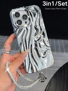 3in1 Plated Crinkle Phone Case + Lanyard + Lens Protector,International Version, Not The Domestic Version - Silver - View 2