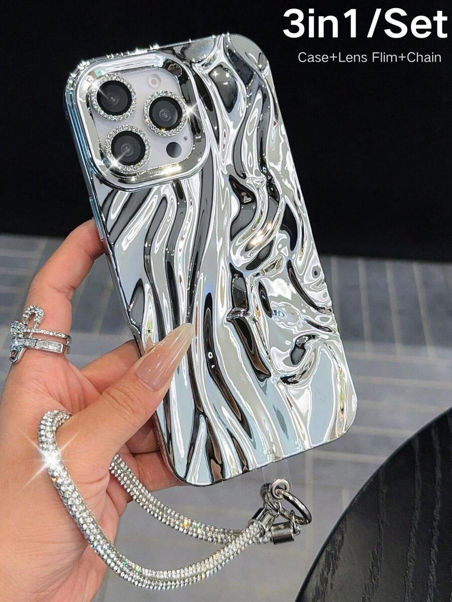 3in1 Plated Crinkle Phone Case + Lanyard + Lens Protector,International Version, Not The Domestic Version