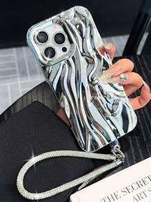 3in1 Plated Crinkle Phone Case + Lanyard + Lens Protector,International Version, Not The Domestic Version - Silver - View 3