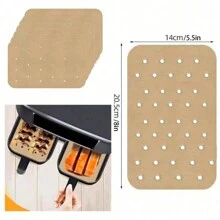 100 tờ giấy dầu chiên không dầu dùng một lần, giấy chống dầu tròn dùng cho chiên không dầu, nướng, nấu ăn và nướng ngoài trời - Màu gỗ - Xem 2