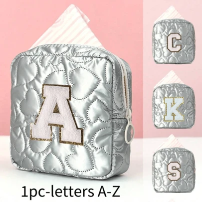 1pc Cute Portable Storage Bag, A-Y Initials Towel Embroidered Pink Sanitary Napkin Storage Bag, PU Material, Waterproof, Compact And Portable, Meeting The Storage Needs Of Daily Travel, A Good Gift For Travel Enthusiasts, A Gift For Family