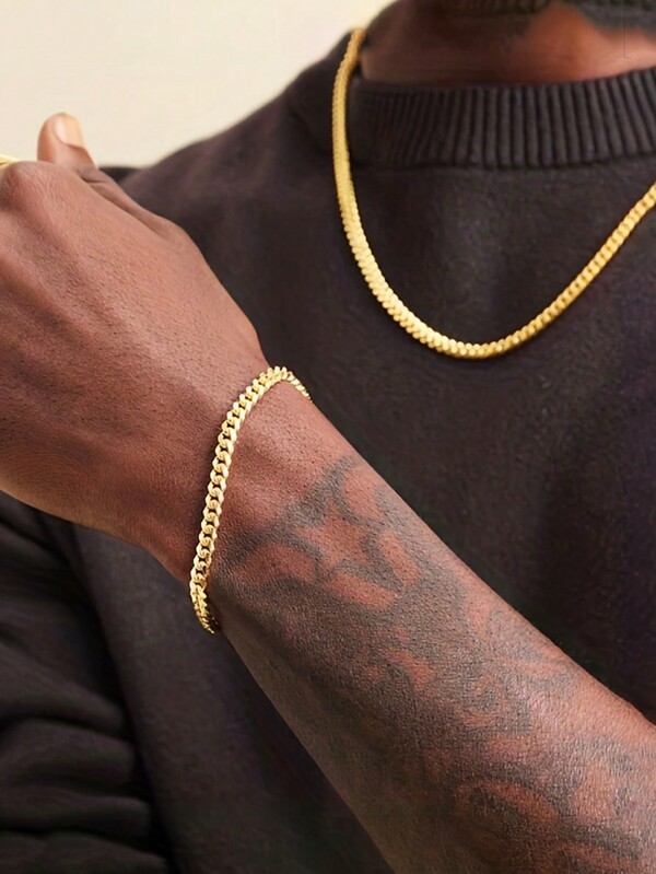 1pc 18K Gold Plated Stainless Steel Bracelet, 4mm Wide Minimalist Bangle, Unisex Fashion Jewelry Gift, Perfect For Father's Day