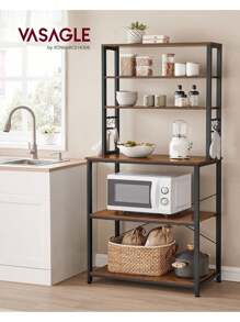 VASAGLE Kitchen Storage Rack, Coffee Bar, Baker's Rack, Total 6 Shelves And 6 Hooks, For Microwave, Steel Frame, Industrial, 40 X 80 X 167 Cm, Rustic Brown And Black