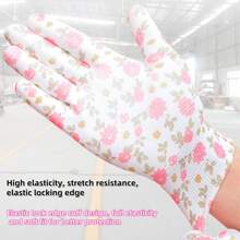 1pc Pink Printed PU Palm Coated Work Gloves, Flexible For Agriculture, Electronics Installation, Logistics, Suitable For Construction Site, Machinery, Gardening, Courier Delivery