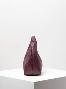 Túi xách vuông bất đối xứng thời trang, Túi tote họa tiết dệt PU, Màu đỏ rượu vang, Túi đi làm hàng ngày, Ví cầm tay (Họa tiết ngẫu nhiên) - Màu đỏ tím - Xem 5