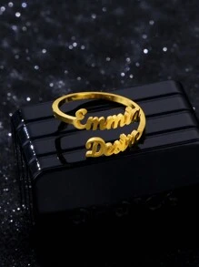 Personalized Couples Adjustable Stainless Steel Rings With Double Names, Luxury Gold Color For Date Rings, Valentine's Day Gift Valentines