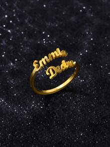 Personalized Couples Adjustable Stainless Steel Rings With Double Names, Luxury Gold Color For Date Rings, Valentine's Day Gift Valentines