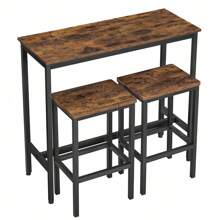 VASAGLE Dining Table Set, Bar Table And Stools, Breakfast Bar Table With Bar Stools, 2, Industrial Steel Frame, Rustic Brown And Black - Brown - View 9