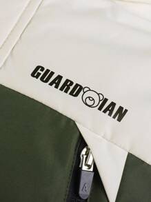 Annil Tween Boys Clothing. Long Down Jacket With Bear Embroidery Patch. Warm, Wear - Resistant, Comfortable, Skin - Friendly And Soft. For Tween Boys In Winter. Color - Blocked Sporty Style, Anti - Static, Windproof, Simple Hooded - Padded Jacket Outerwear. - Green - View 5