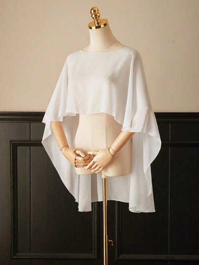 1pc Short Chiffon Bridal Cape, Women Pullover Shawl To Pair With Dress And Vest Fall Clothes For Women