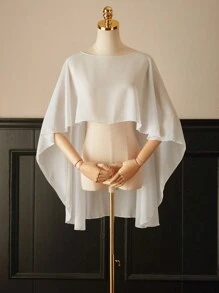 1 件短款雪纺新娘披肩，女式套头披肩，搭配连衣裙和背心，女士秋季服装 - 白色 - 查看 2