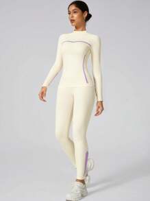 Women Thermal Underwear Set, Winter Sski Suit Ski Outfits - Beige - View 5